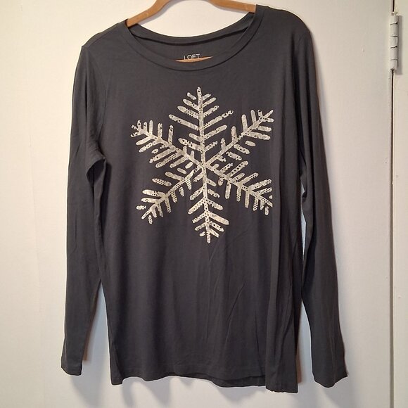 Loft Long Sleeve Grey Shirt w/ Textured Snowflake NWT SZ L - Picture 1 of 3